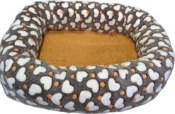 Fluffy Hondenmand – Bruin Met Witte Hartjes – M