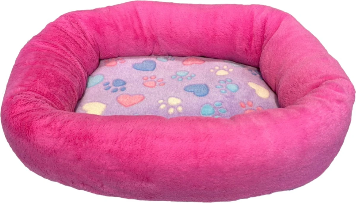 Fluffy Hondenmand – Roze Paars Met Print – M 3 Fluffy Hondenmand – Roze Paars Met Print – M