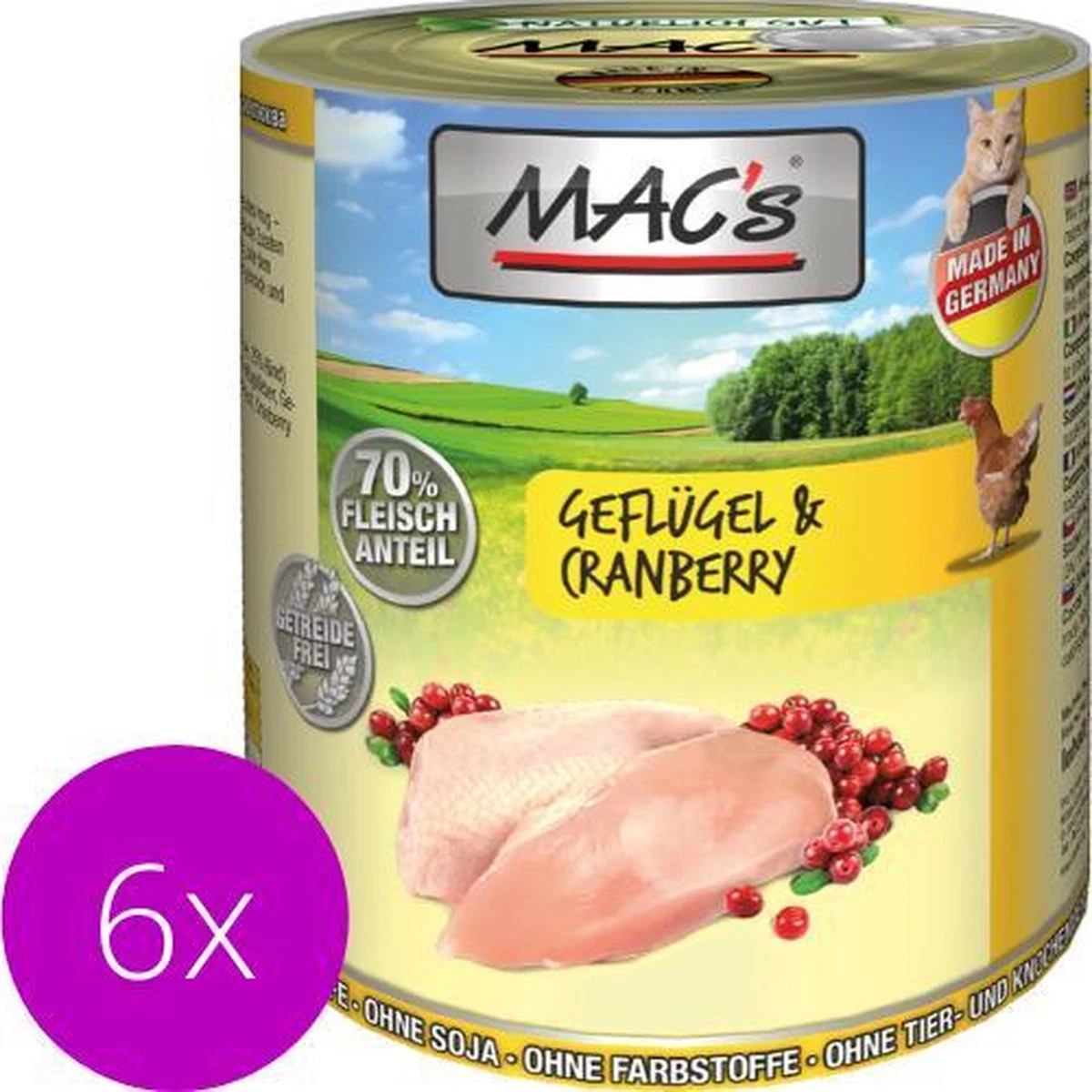 MAC’s Kattenvoer Natvoer Blik – 70% Gevogelte & Cranberry – 6 X 800g 3 MAC’s Kattenvoer Natvoer Blik – 70% Gevogelte & Cranberry – 6 X 800g