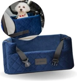 Velvet Blue – Autostoel Voor Hond – 57x50cm – Wasbaar – Hondenmand Auto – Handgemaakt